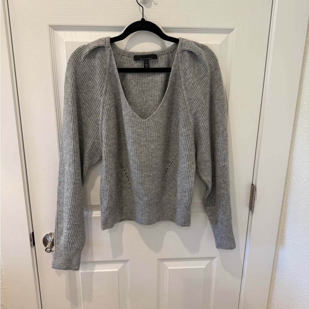 White House Black Market Light Gray V-Neck Sweater